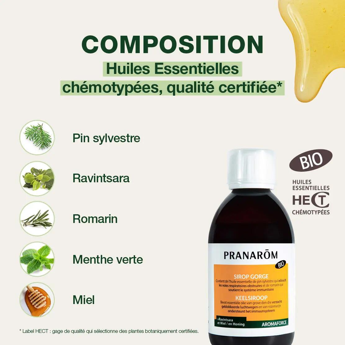 Sirop gorge bio - Usage familial - Formulé sans gluten - Au miel et Ravintsara 2/4