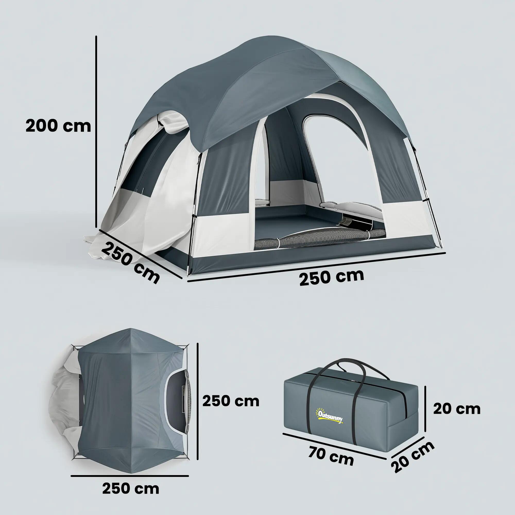 Tente tunnel - Camping - 2-4 places, montage facile - Bleu foncé 5/6
