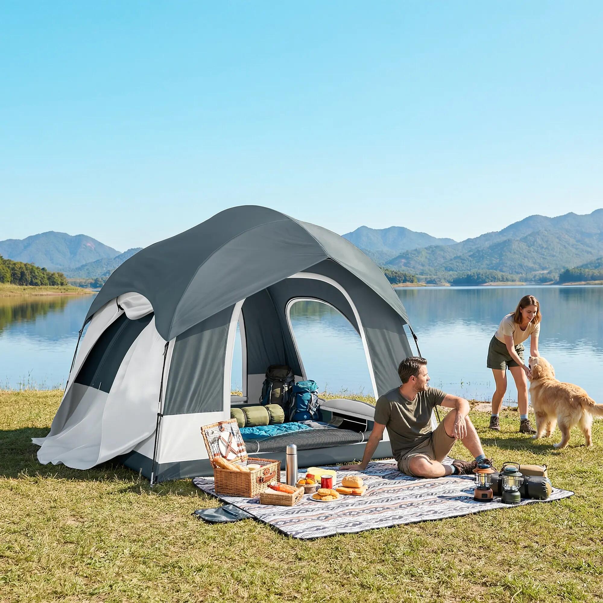 Tente tunnel - Camping - 2-4 places, montage facile - Bleu foncé 3/6