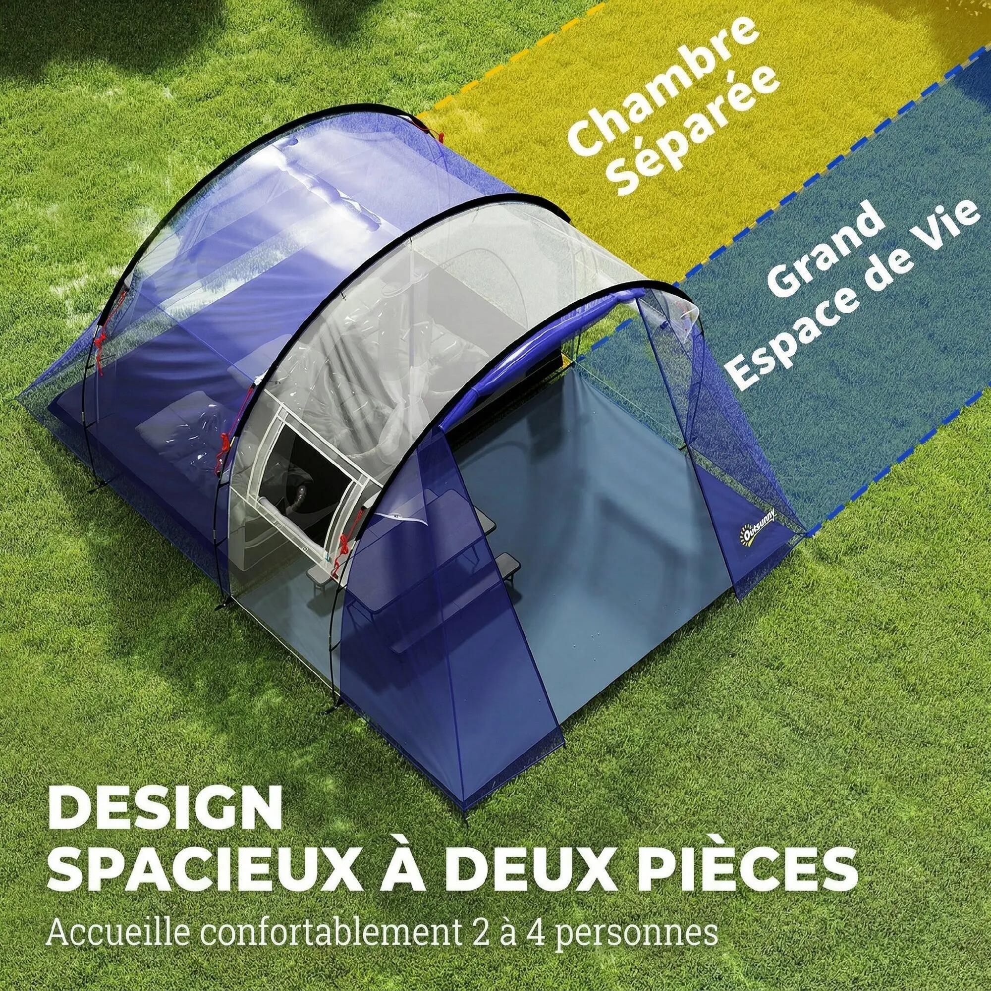 Tente de camping 4 places 2 chambres tunnel imperméable 3000 mm - Bleu foncé 6/6