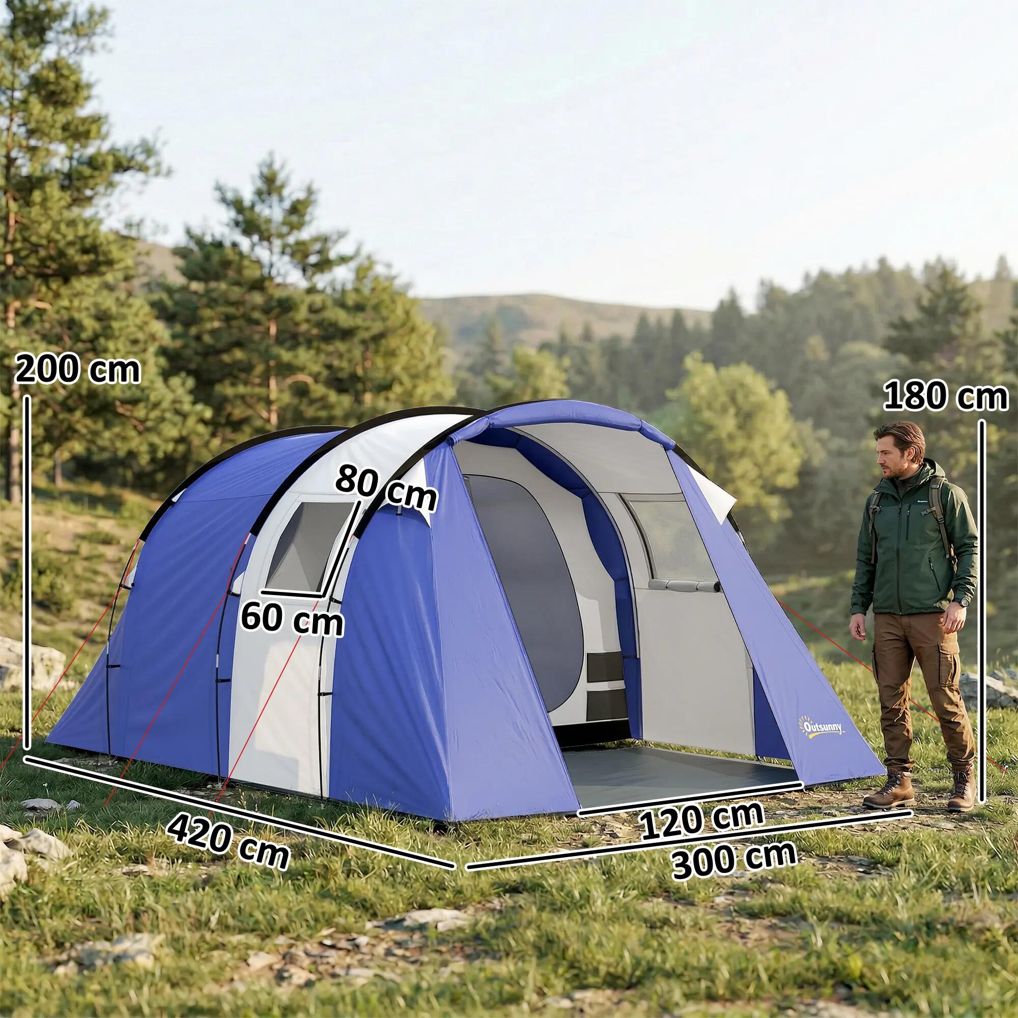 Tente de camping 4 places 2 chambres tunnel imperméable 3000 mm - Bleu foncé 5/6