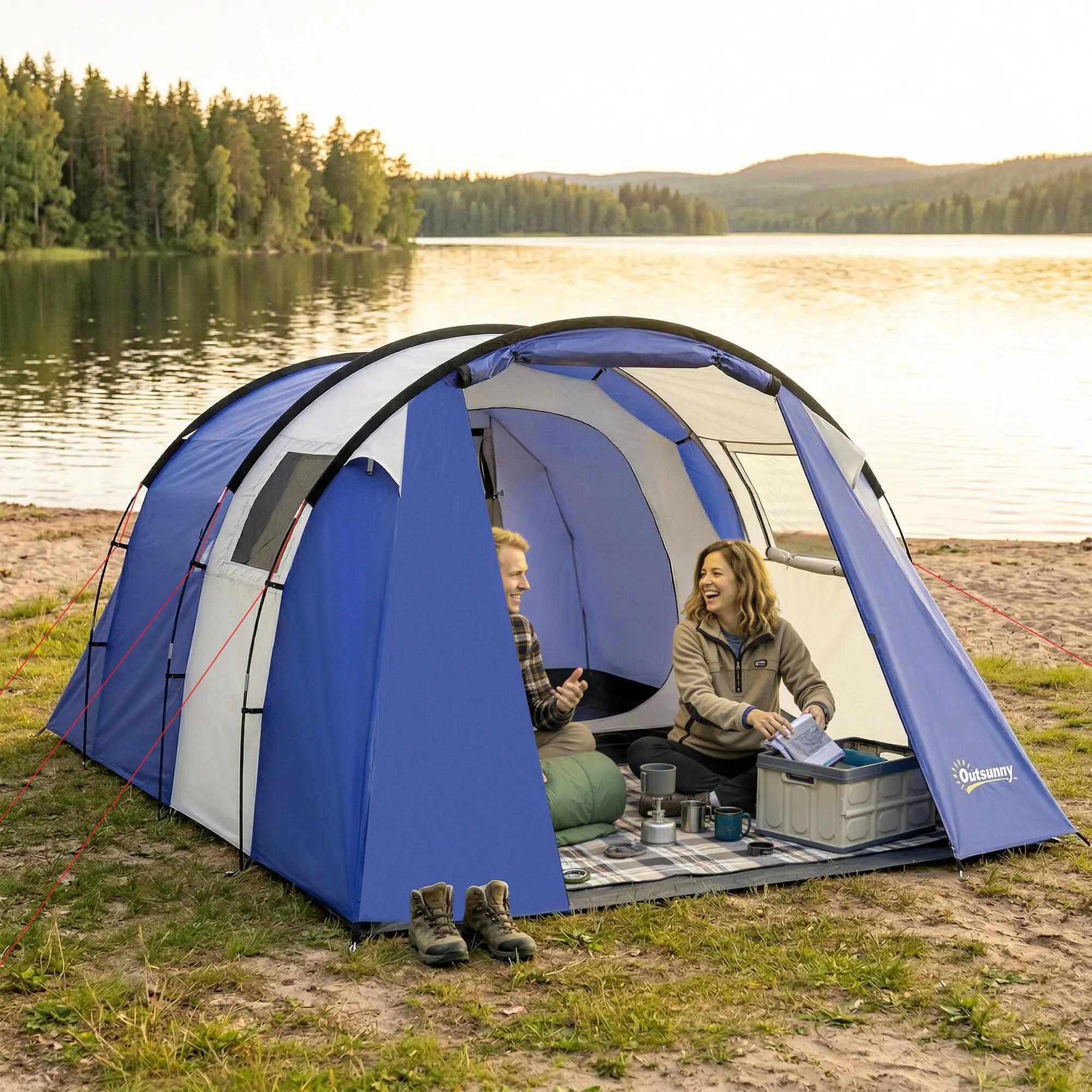 Tente de camping 4 places 2 chambres tunnel imperméable 3000 mm - Bleu foncé 4/6