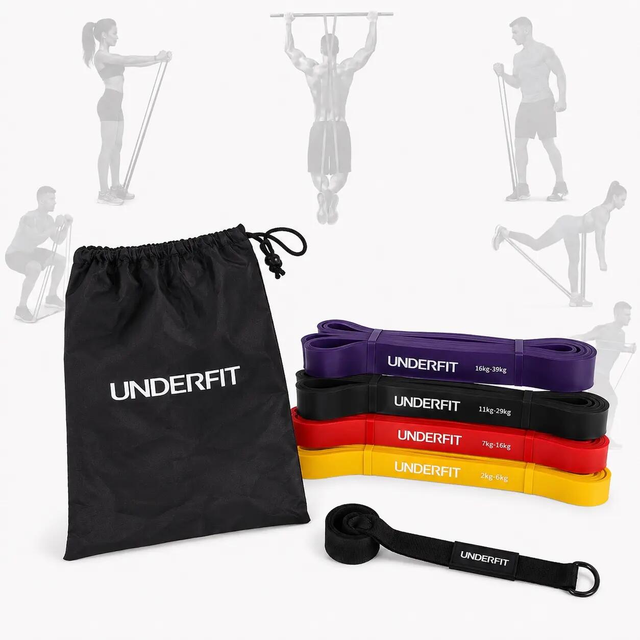 Gumy do podciągania zestaw 4 szt. z uchwytem do drzwi UNDERFIT Power Band 2/8