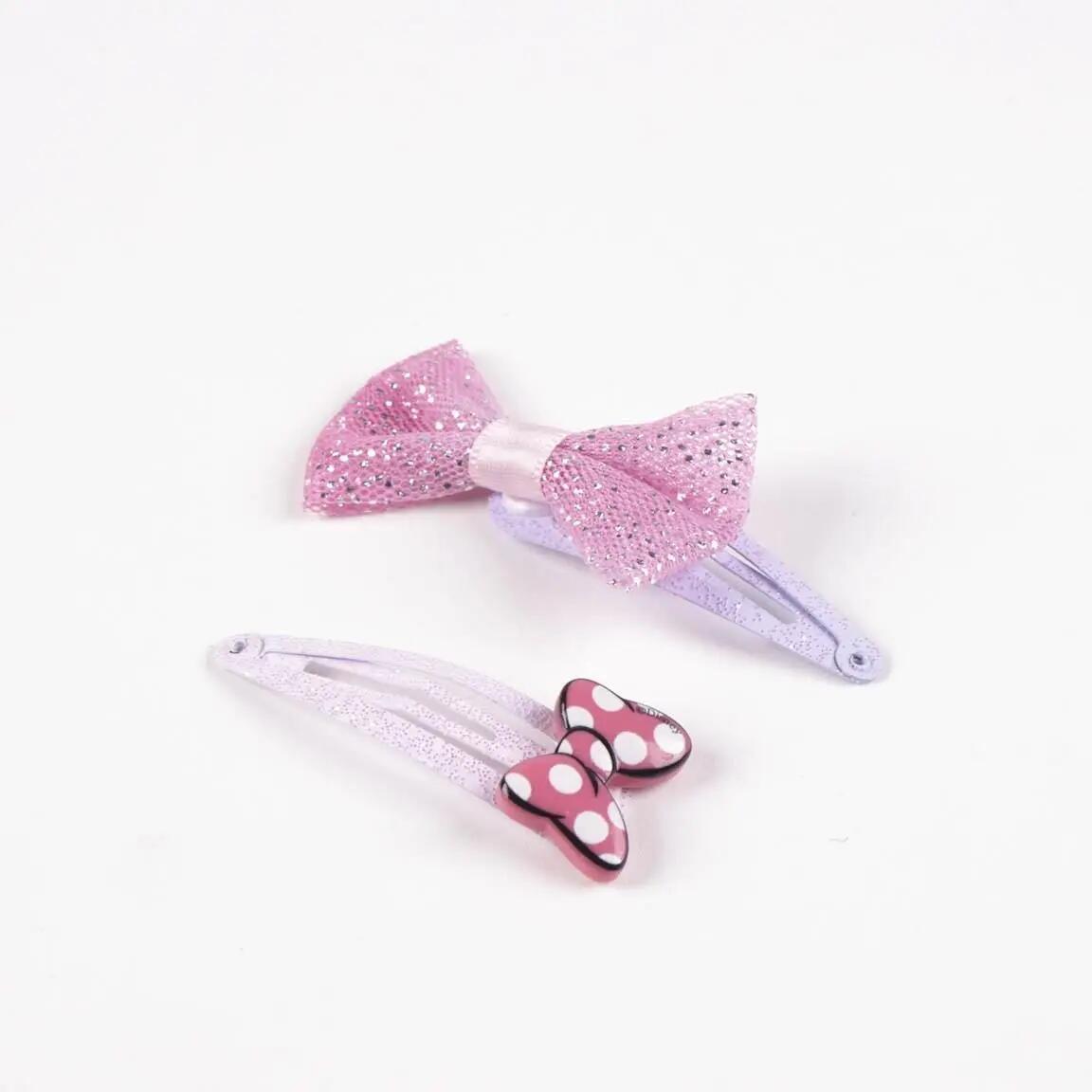 Lot de pinces à cheveux enfant Minnie 4 pièces à nœuds et paillettes Rose 3/6