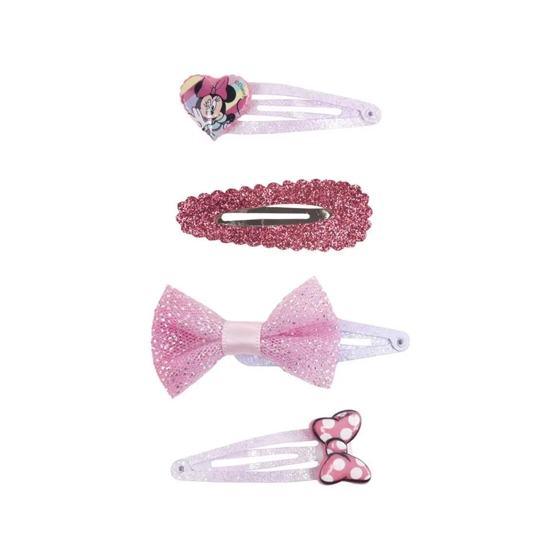 Lot de pinces à cheveux enfant Minnie 4 pièces à nœuds et paillettes Rose 2/6