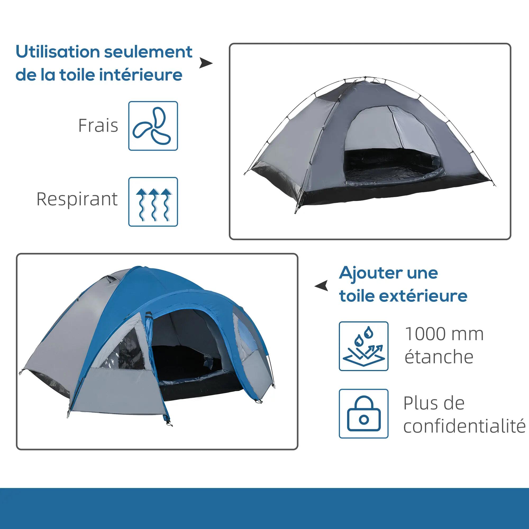 Tente dôme - Camping - 3 places, imperméable 2000 mm - Bleu 6/6