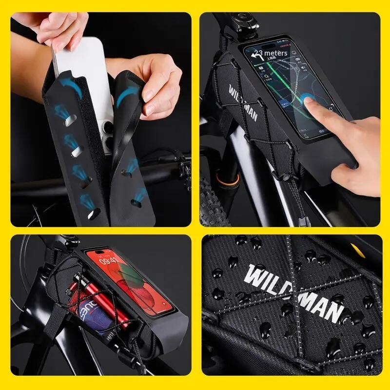 Sacoche pour cadre de vélo avec porte-téléphone tactile étanche WILD MAN 3/6