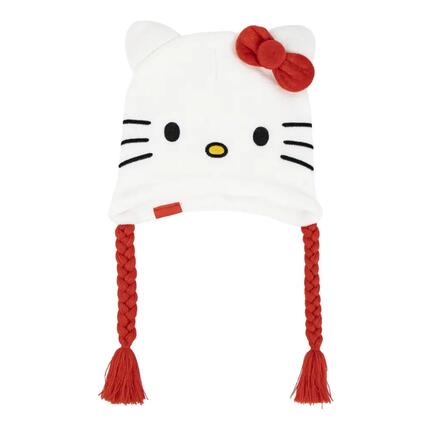 Bonnet péruvien enfant Hello Kitty avec cache-oreilles, Blanc