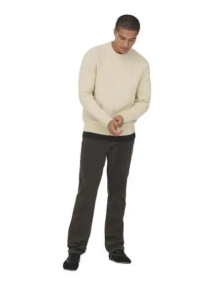 James Rlx Crew Knit Heren Sweater Oatmeal 6/7