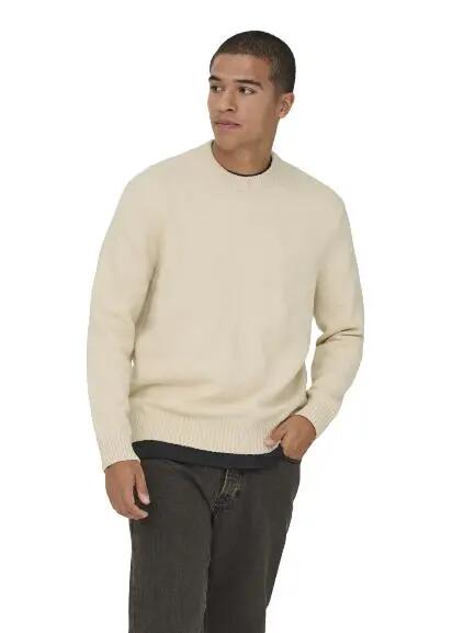 James Rlx Crew Knit Heren Sweater Oatmeal 5/7