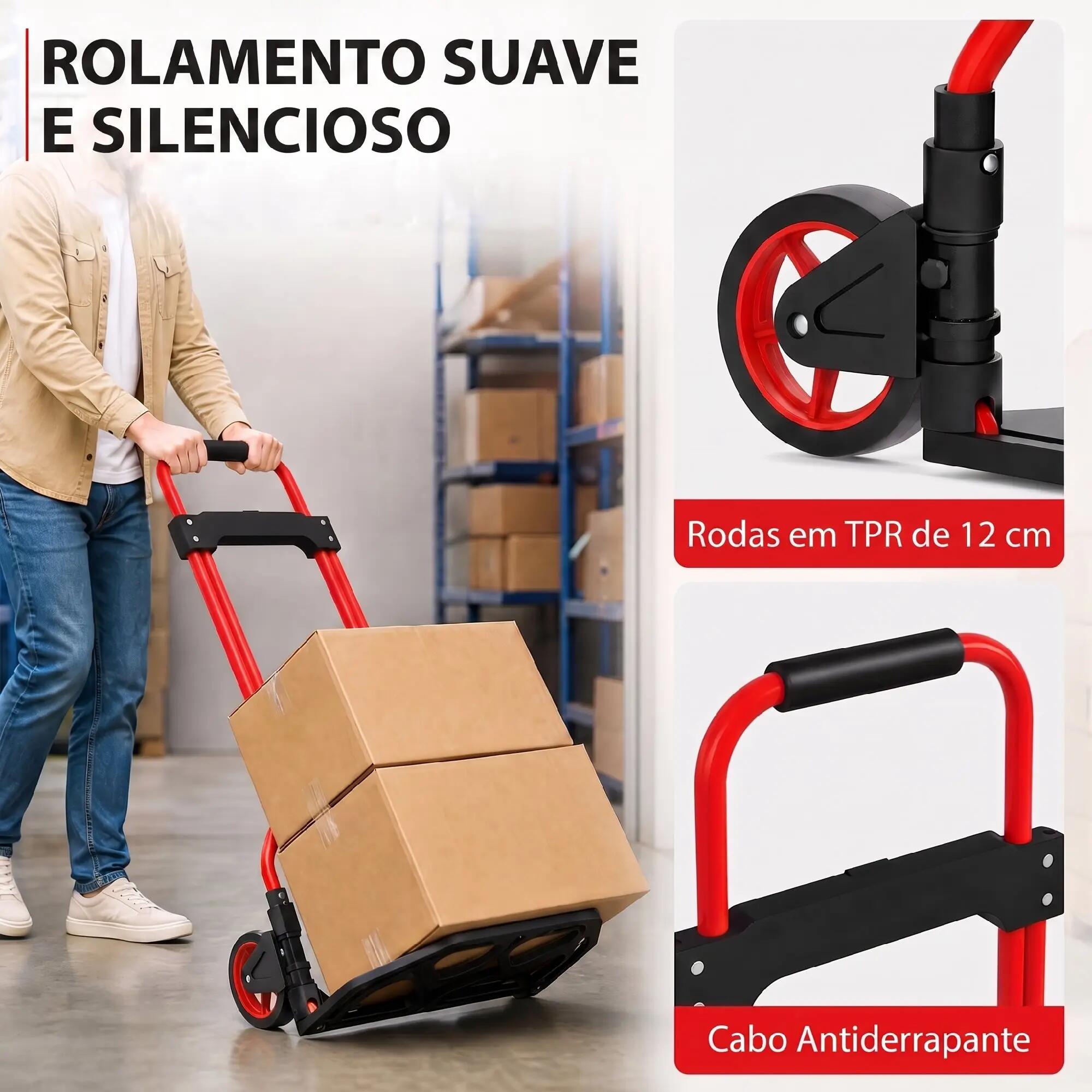 Carrinho de carga 38.5x40x102 cm vermelho HOMCOM 6/10
