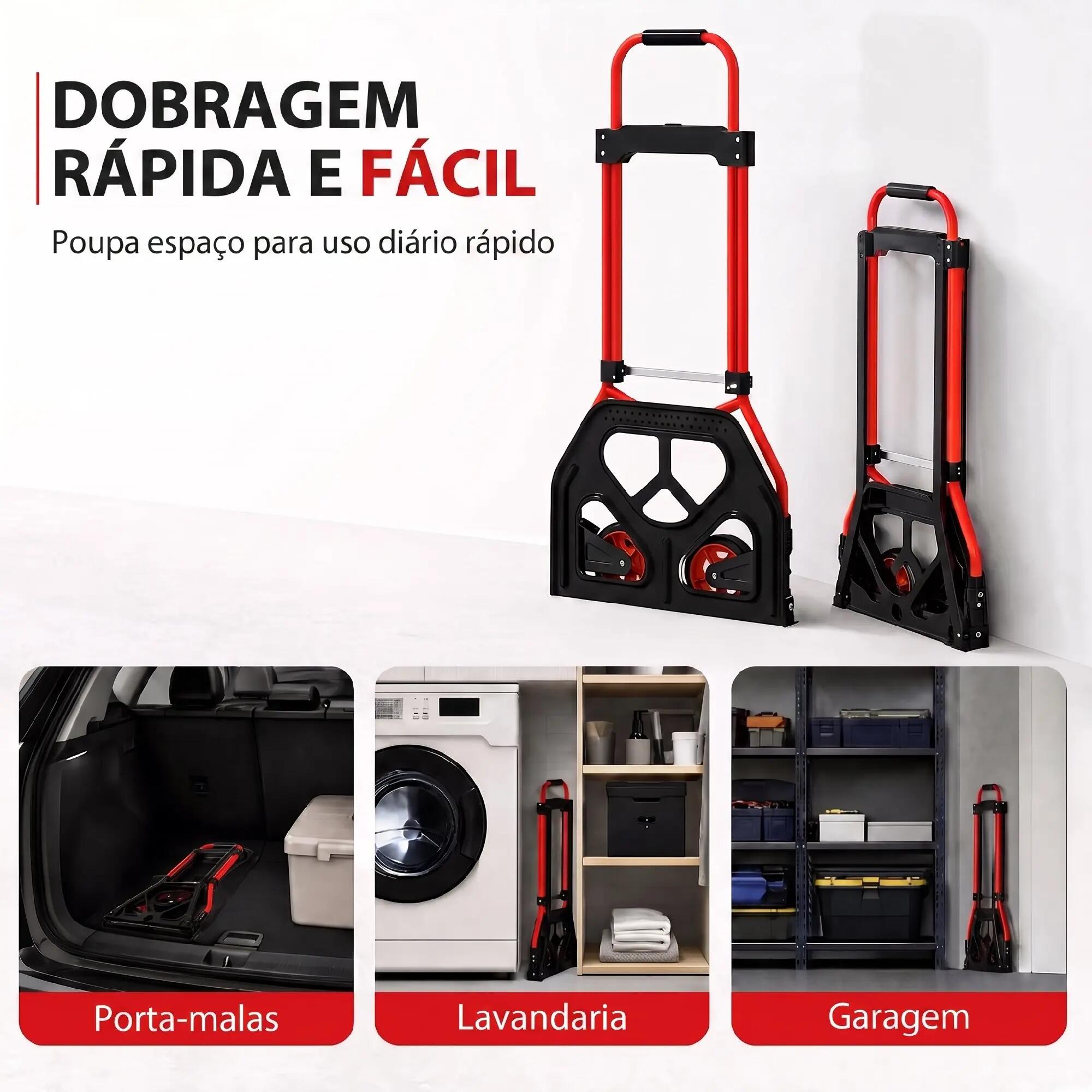 Carrinho de carga 38.5x40x102 cm vermelho HOMCOM 5/10