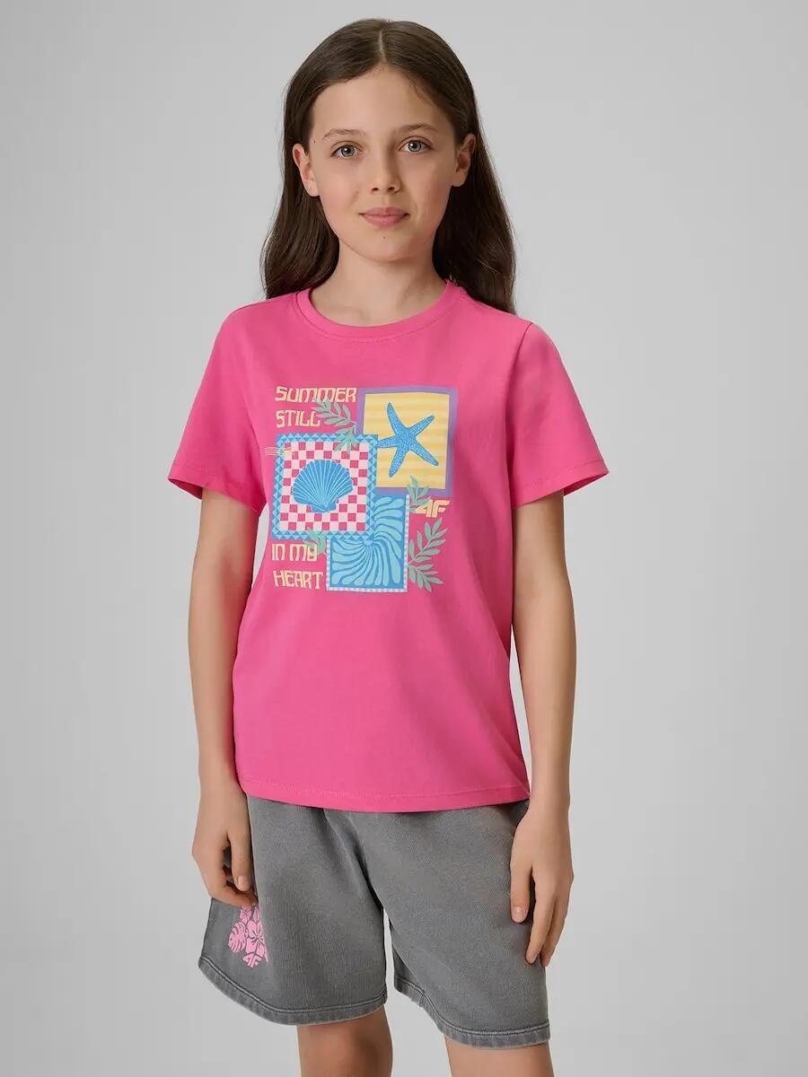 T-shirt regular z nadrukiem dziewczęcy 4F 4FJRSS26TTSHF4418