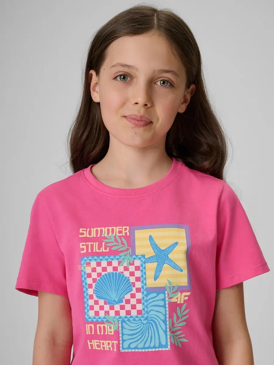 T-shirt regular z nadrukiem dziewczęcy 4F 4FJRSS26TTSHF4418 3/6