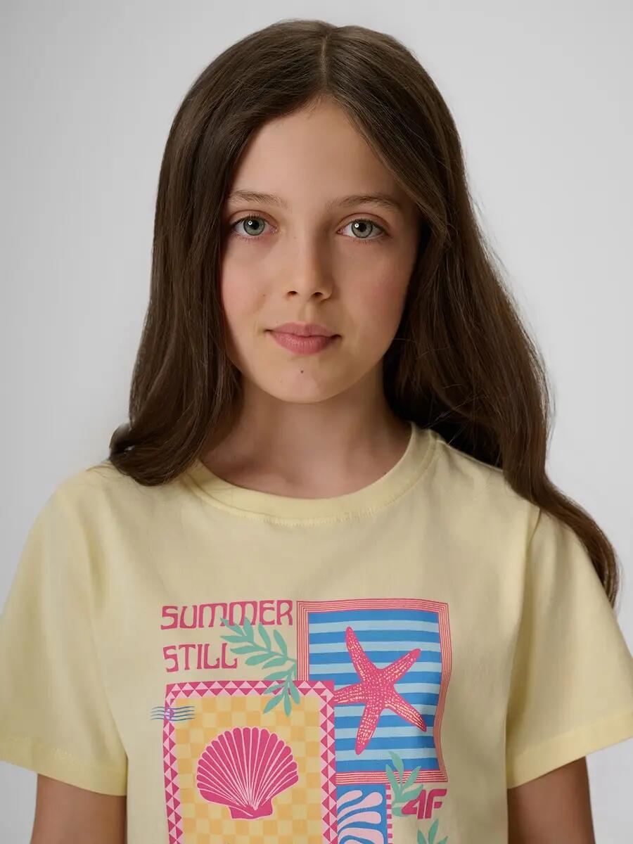 T-shirt regular z nadrukiem dziewczęcy 4F 4FJRSS26TTSHF4418 3/6