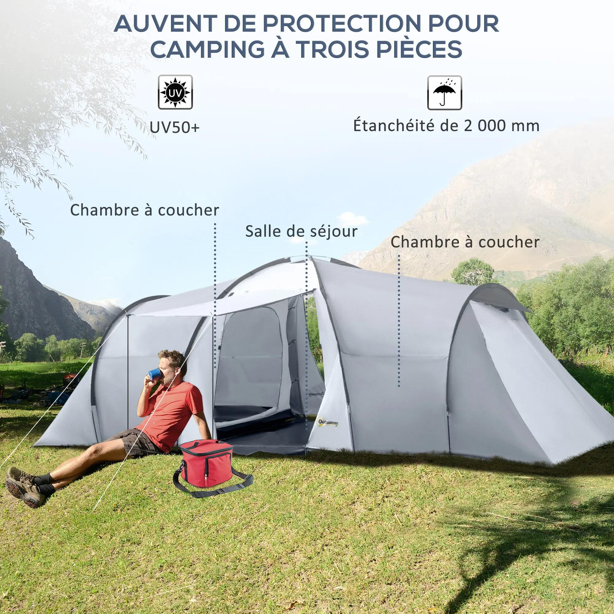 Tente familiale - Camping - 4-6 places - 2 chambres - Gris 6/6