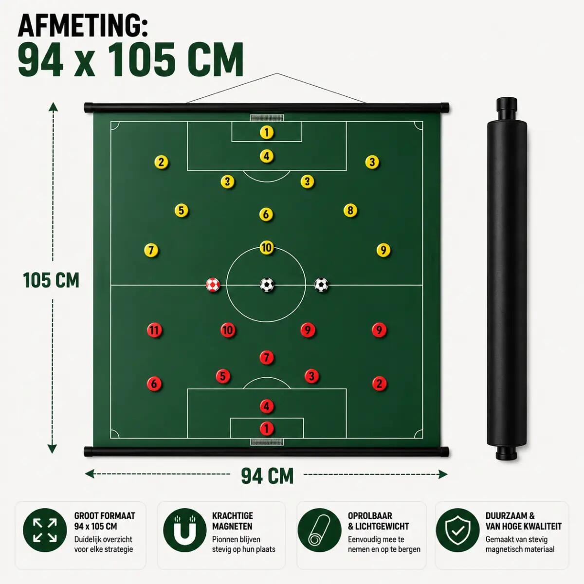 Sportec Oprolbaar magnetisch coachbord - 94 x 105 cm - Voetbal 5/5