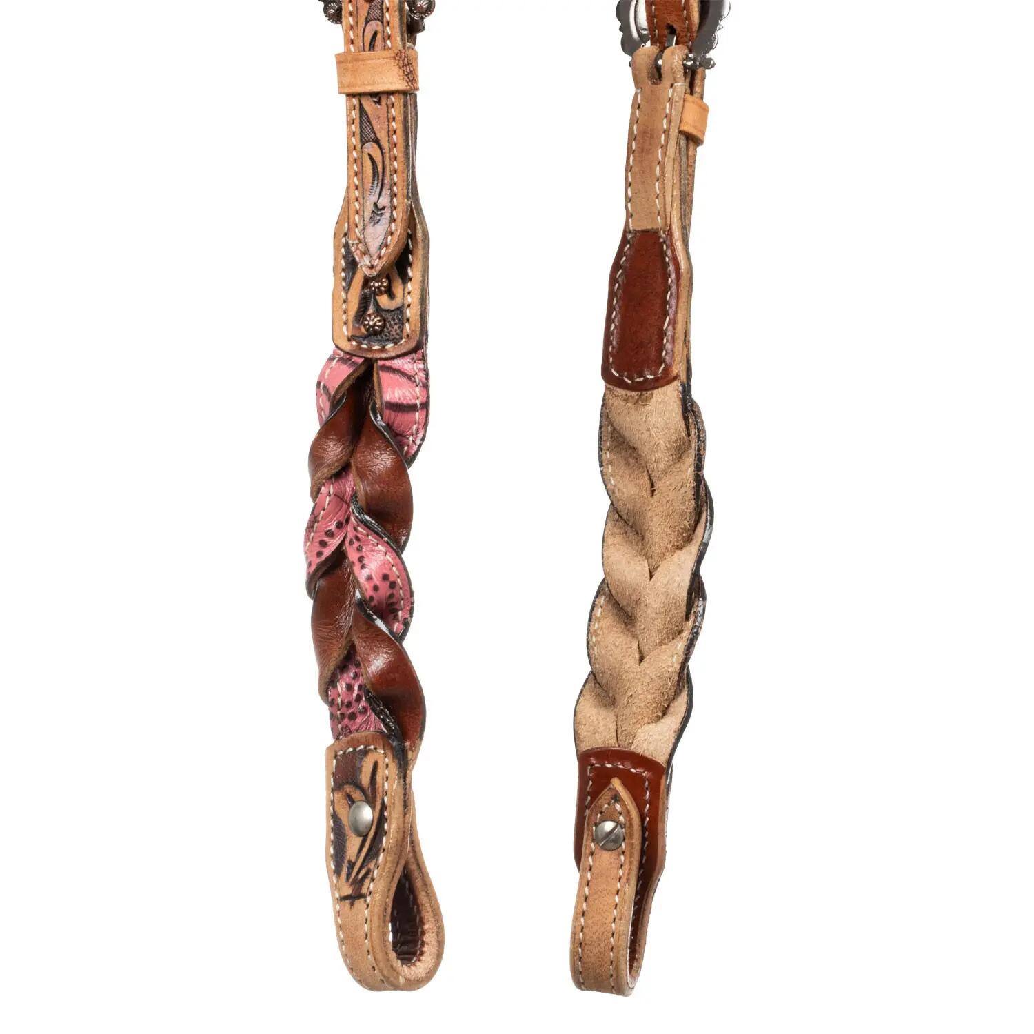 Testière une oreille avec décorations en cuir tressé 4/4