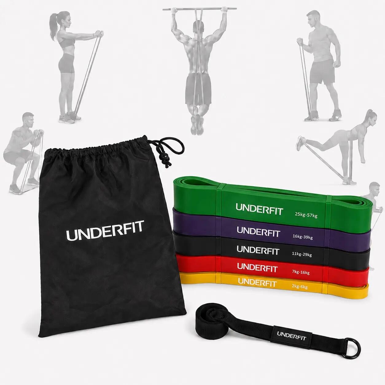 Gumy do podciągania zestaw 5 szt. z uchwytem do drzwi UNDERFIT Power Band 2/8