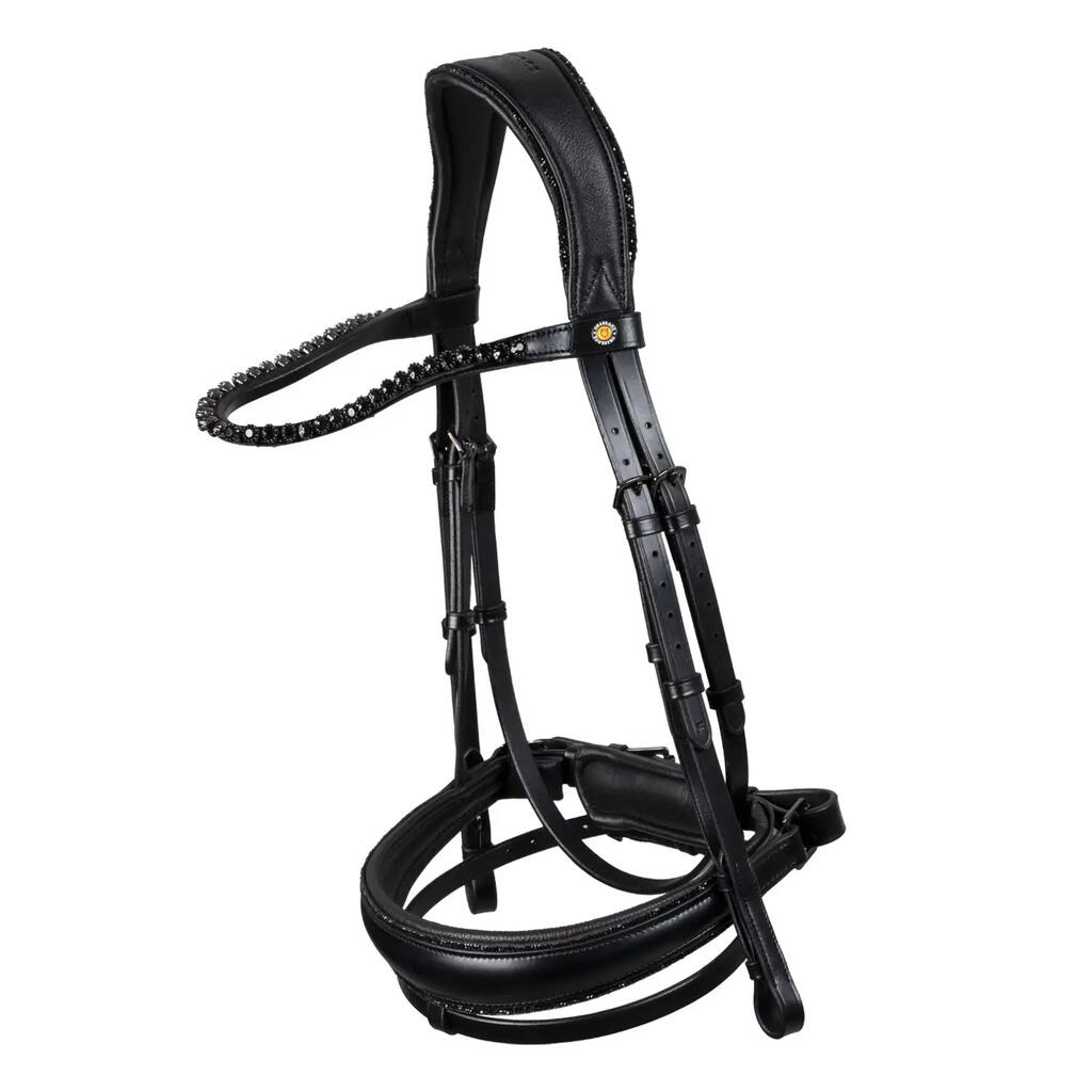 Anatomical leather dressage headstall with strass