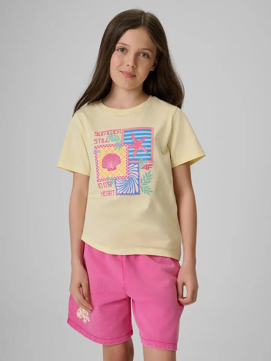 T-shirt regular z nadrukiem dziewczęcy 4F 4FJRSS26TTSHF4418
