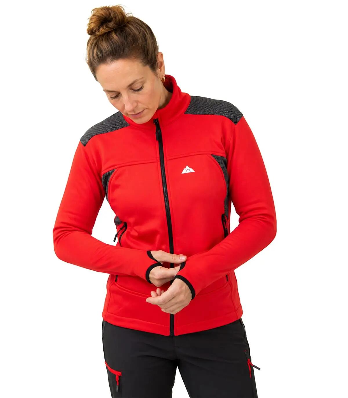 Casaco Polar Banff Alpinismo Mulher Elástico Transpirável Vermelho 3/5
