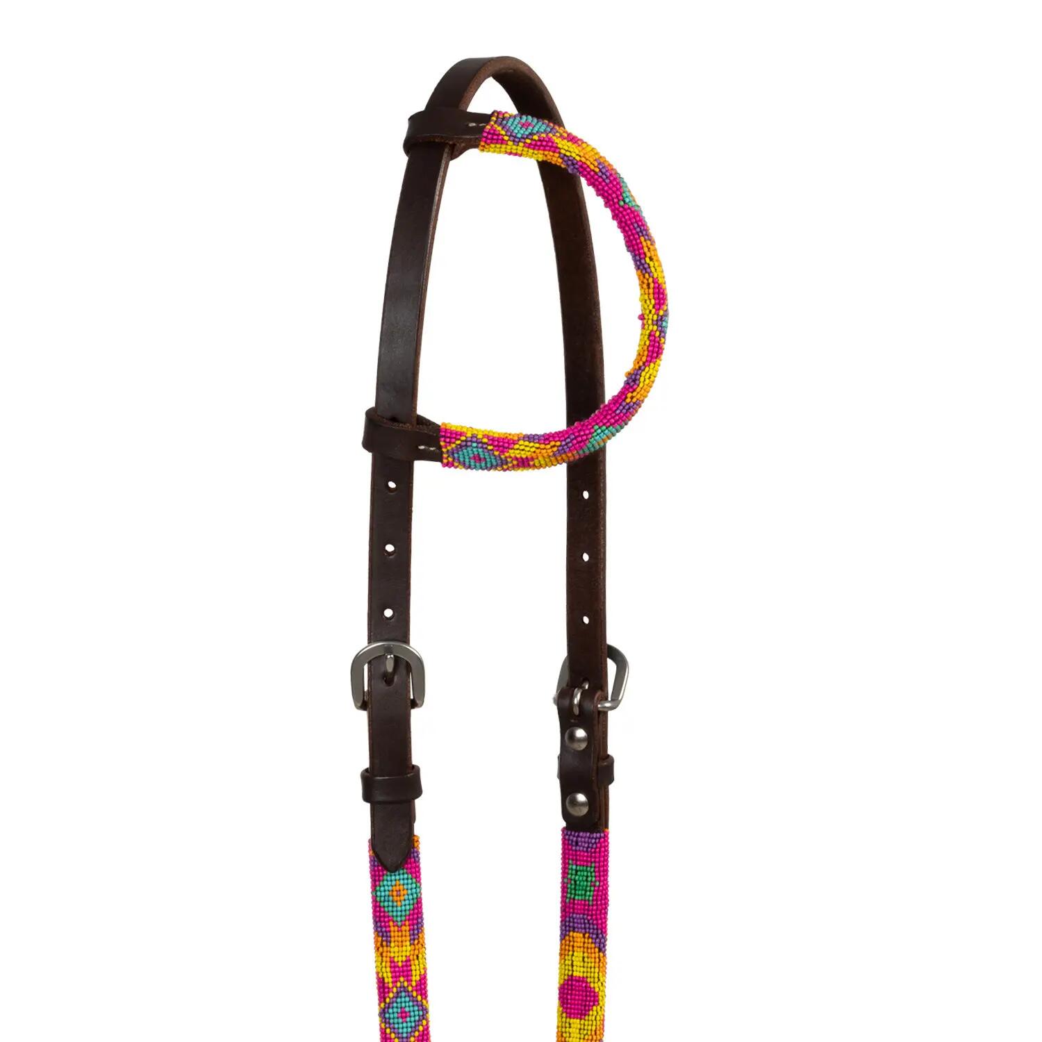Bride western à une oreille huilée avec perles multicolores 3/5