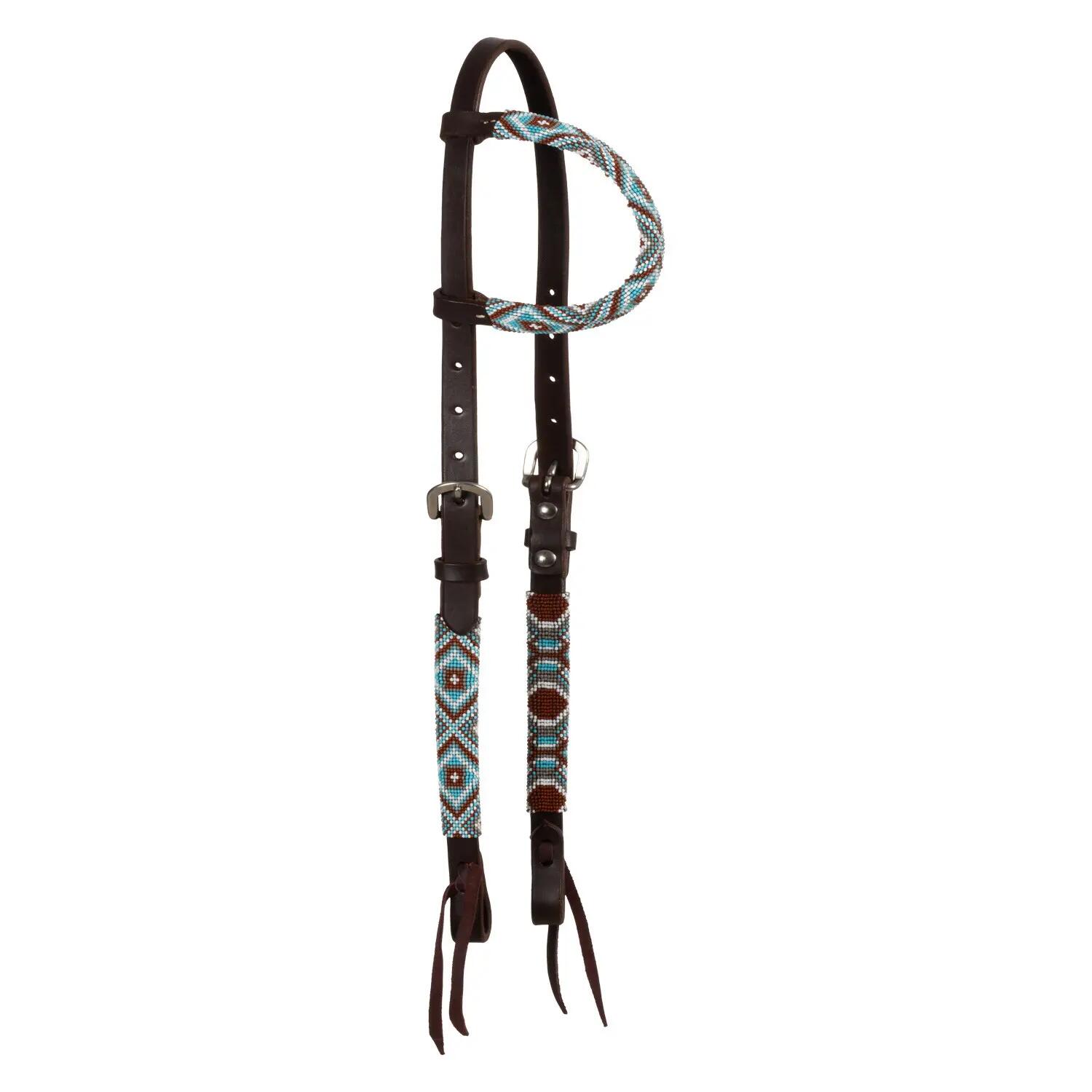 Bridon western à une oreille avec perles diamantées huilé 2/5