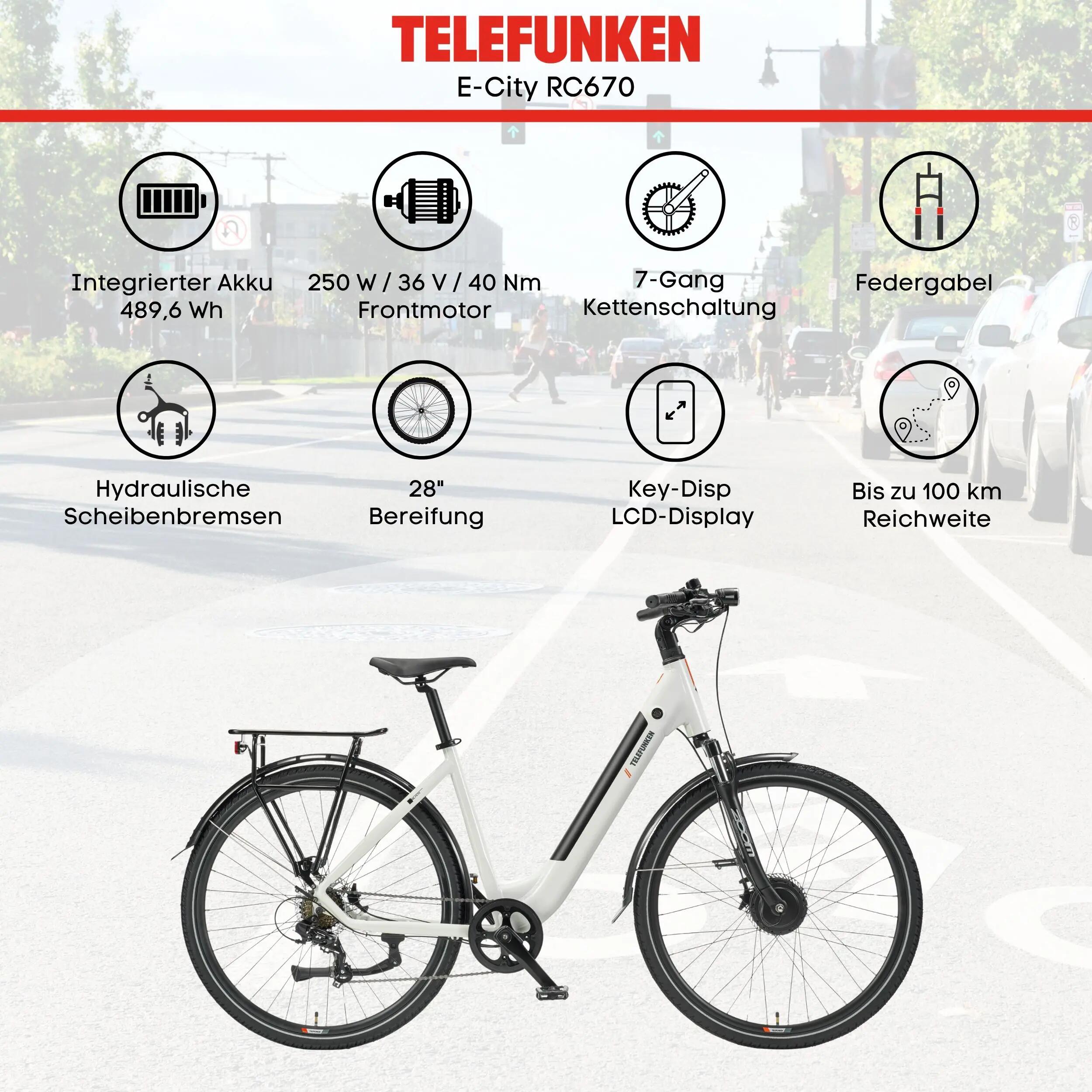 E-Bike RC670 28 Zoll 7-Gang Pedelec City Elektrofahrrad Frontmotor 489,6 Wh 5/7