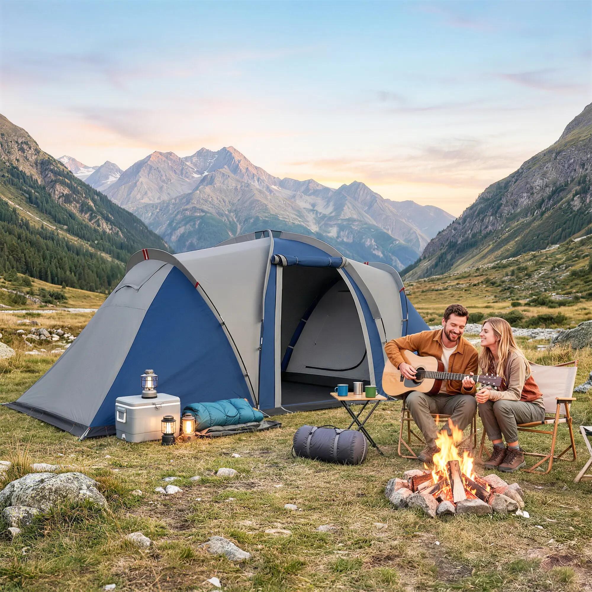 Tente tunnel - Camping - 4-5 places, 2 chambres - Bleu 4/6