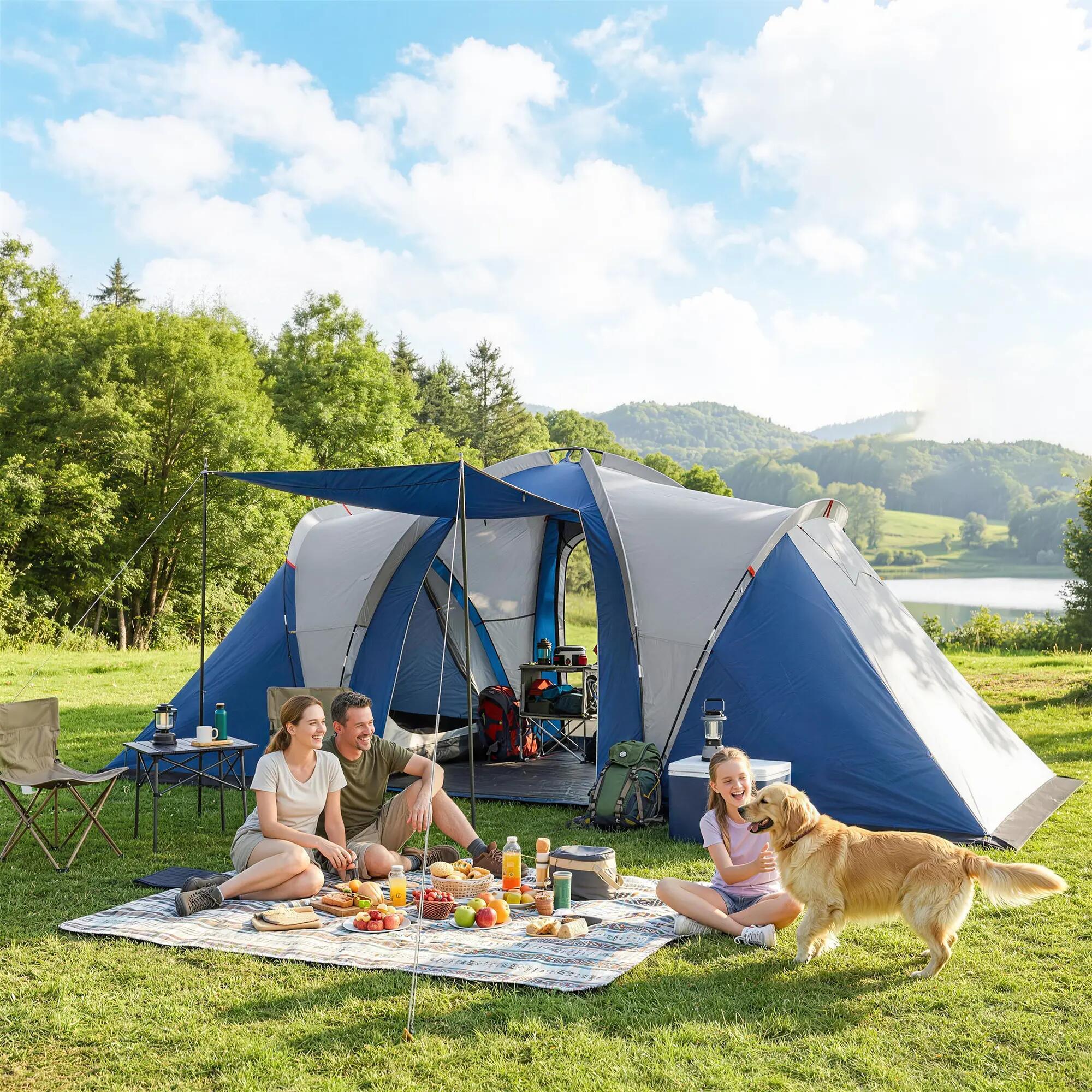 Tente tunnel - Camping - 4-5 places, 2 chambres - Bleu 3/6