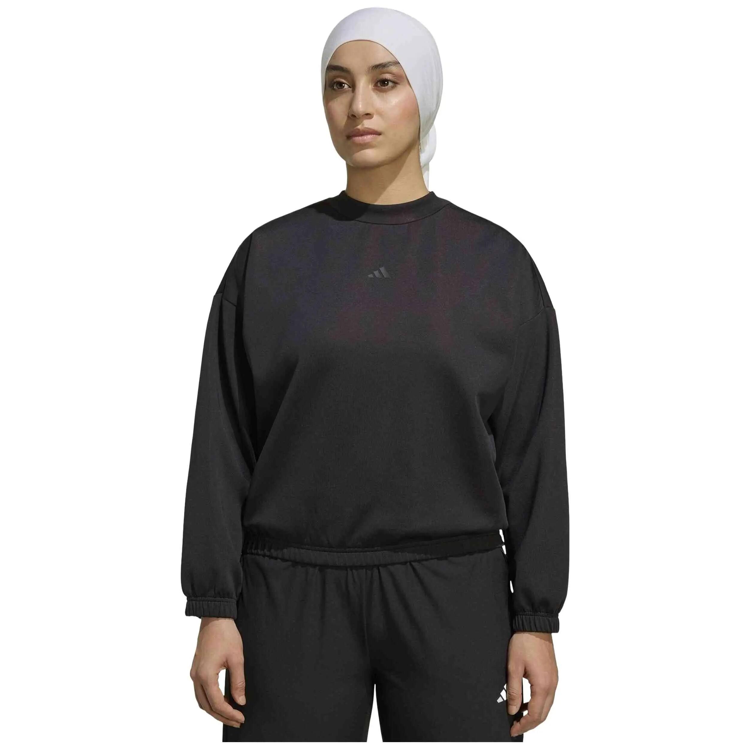 Felpa Adidas modello Sudadera adidas Essentials Yoga marrón negro muje per donne 3/5