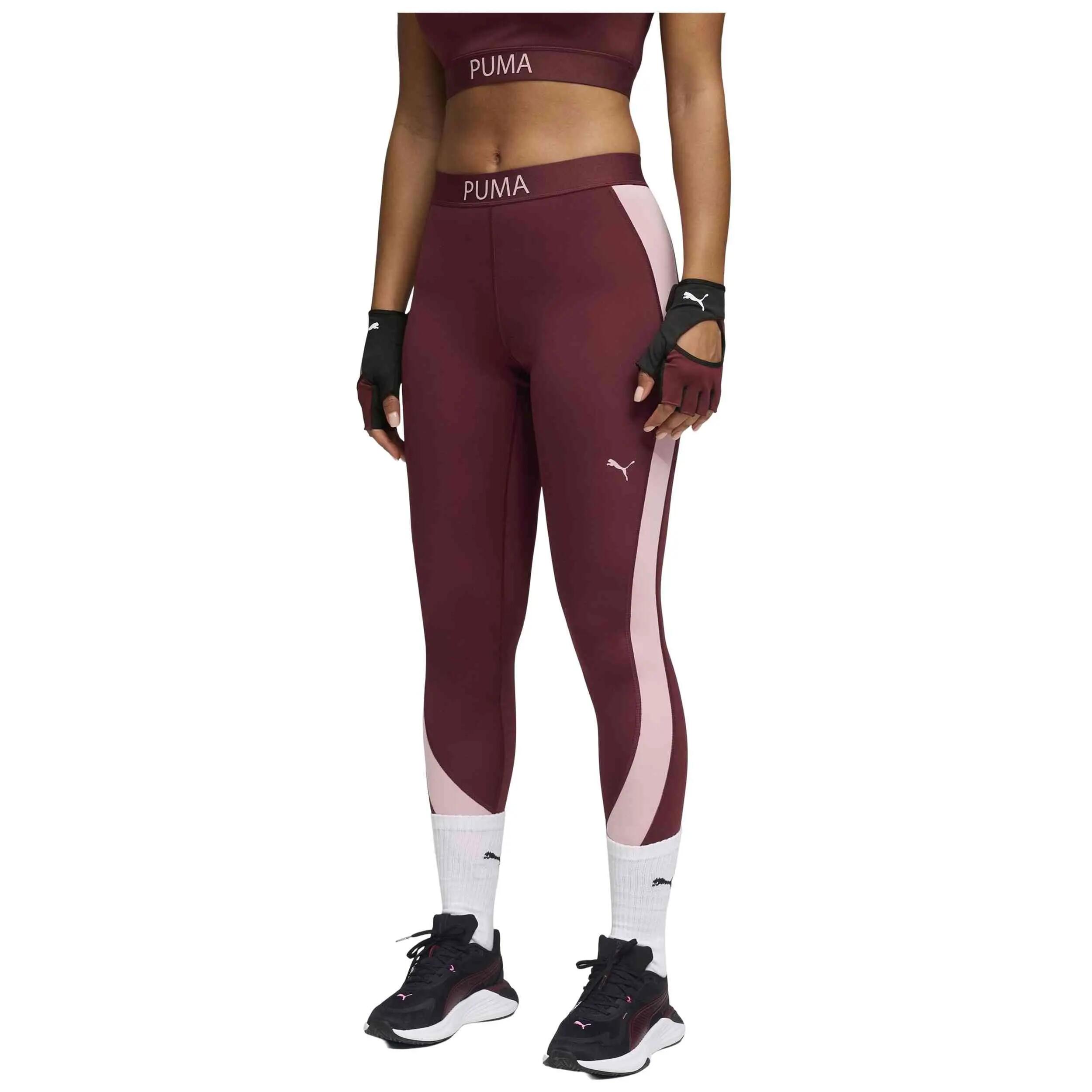 Leggings Puma modelo Malla larga Puma Strong Colorblock burdeos ros para unissex 3/5
