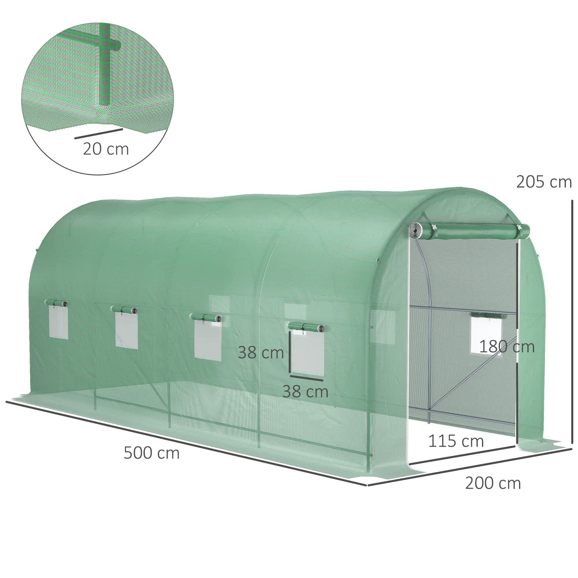 Invernadero de Túnel Outsunny 500x200x205 cm Verde 3/5
