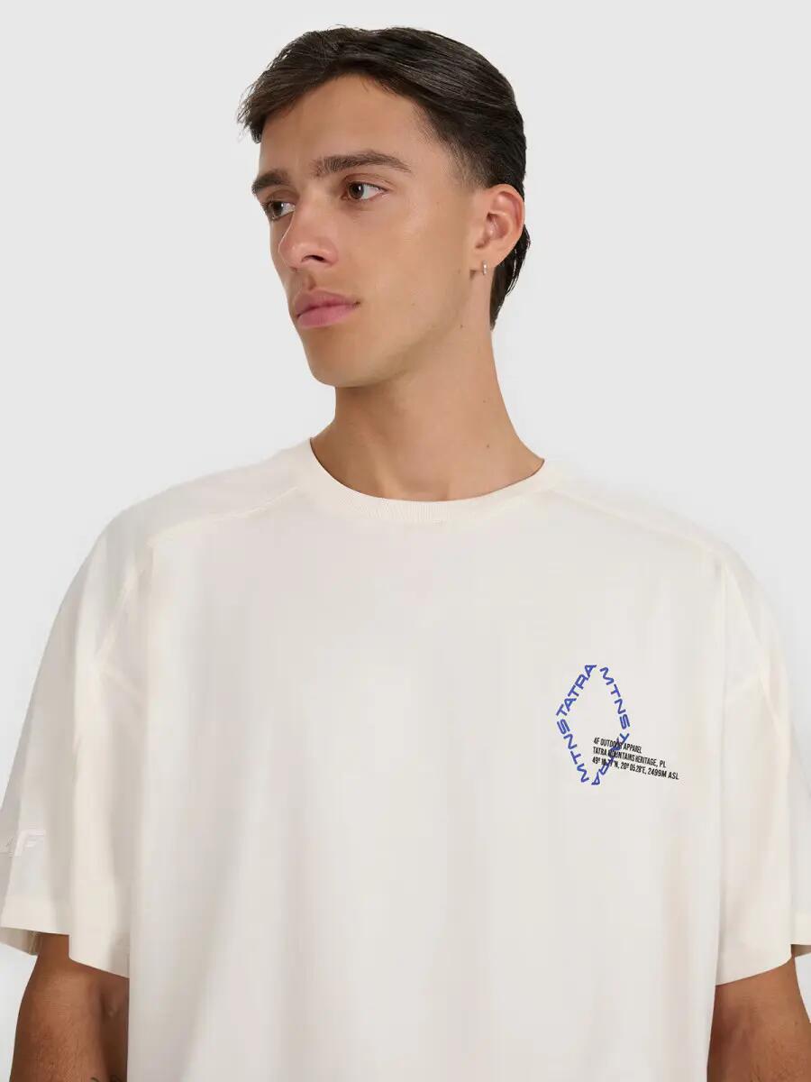 T-shirt męski oversize z nadrukiem beżowy 2/2