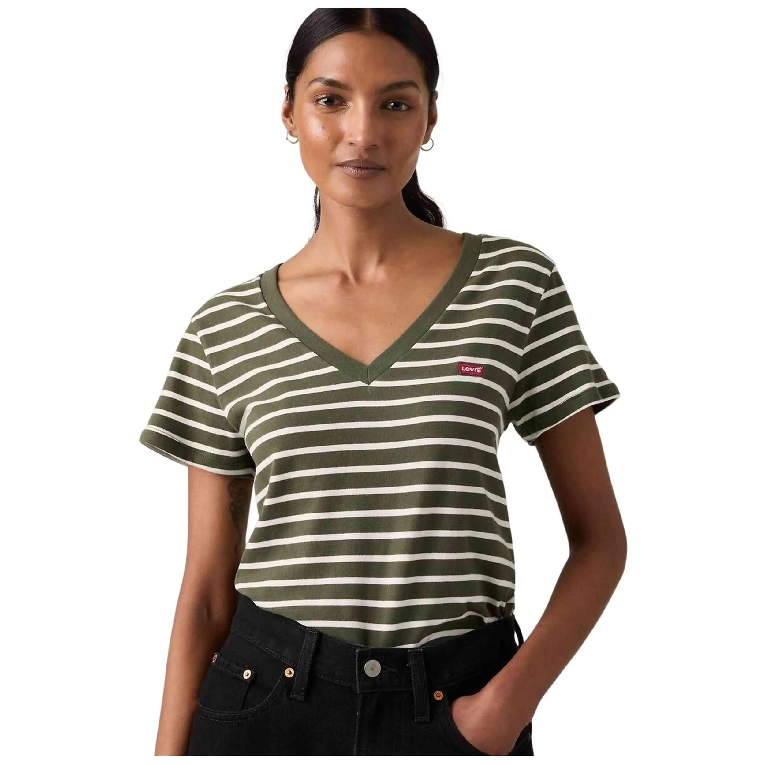 T-shirt Levi's modèle PERFECT VNECK EMILY STRIPE DEE pour femmes 3/5
