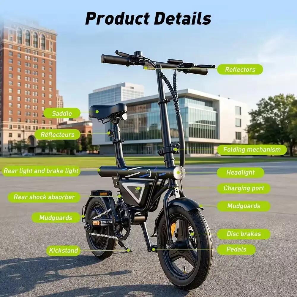 Bicicleta urbana eléctrica plegable iScooter EB1S 14", 250 W, 432 Wh 5/10