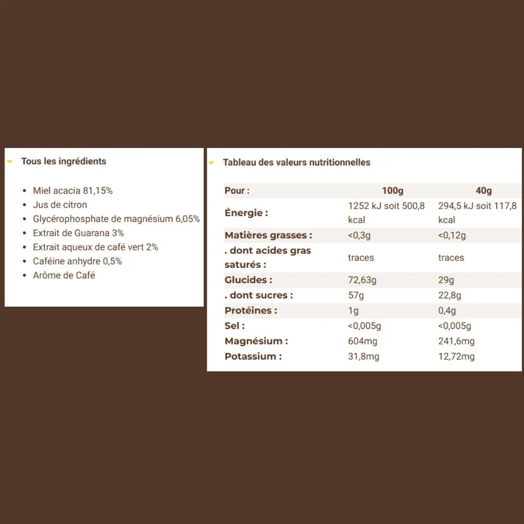 GEL ÉNERGÉTIQUE CAFÉINE 200MG, MIEL, MAGNÉSIUM, GUARANA X6 4/4