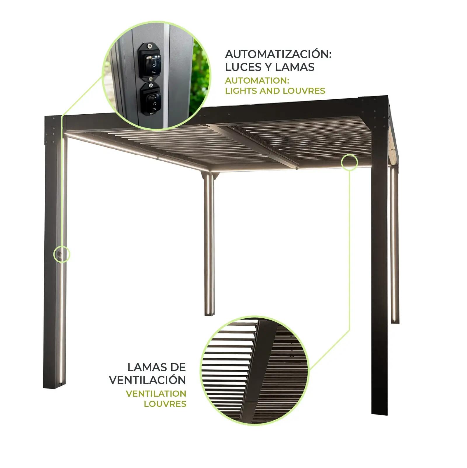 Pérgula Bioclimática Gardiun Somerset 300x300x248 cm - 9m² Alumínio Antracite 3/5