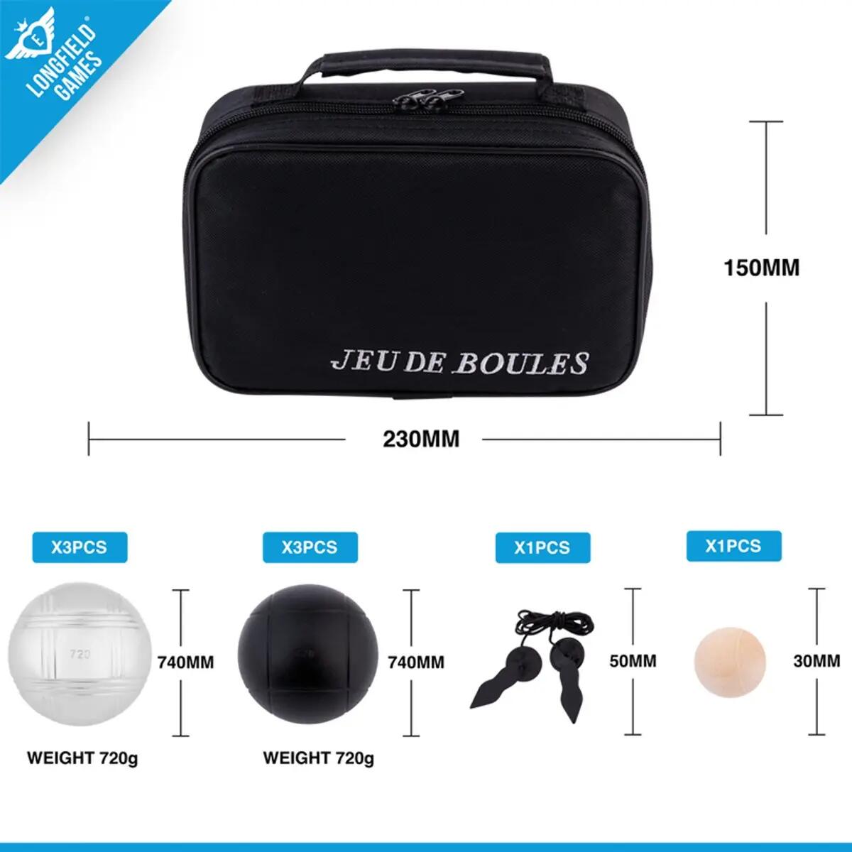 Sportec Set de pétanque en sac noir/argent - 6 boules 2/5
