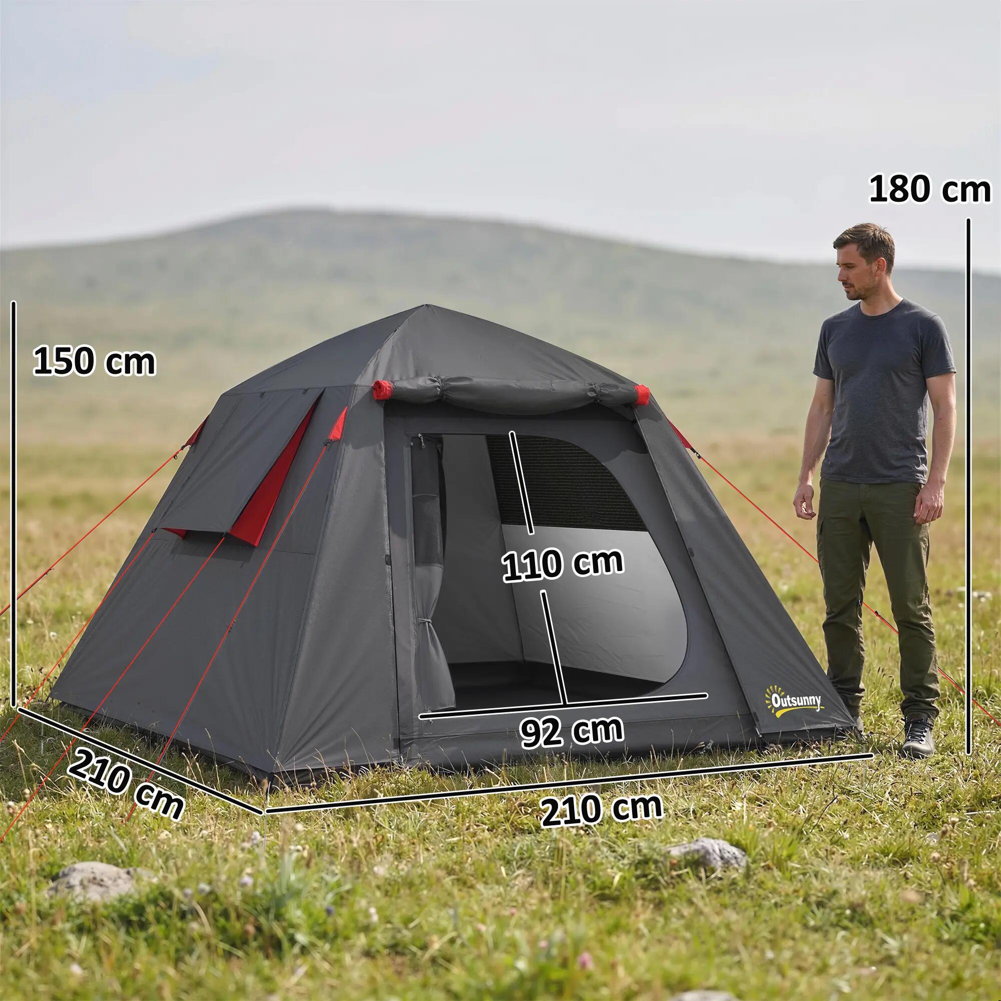 Tente dôme - Camping - 2 places - 3/4 saisons - Gris foncé/rouge 5/6