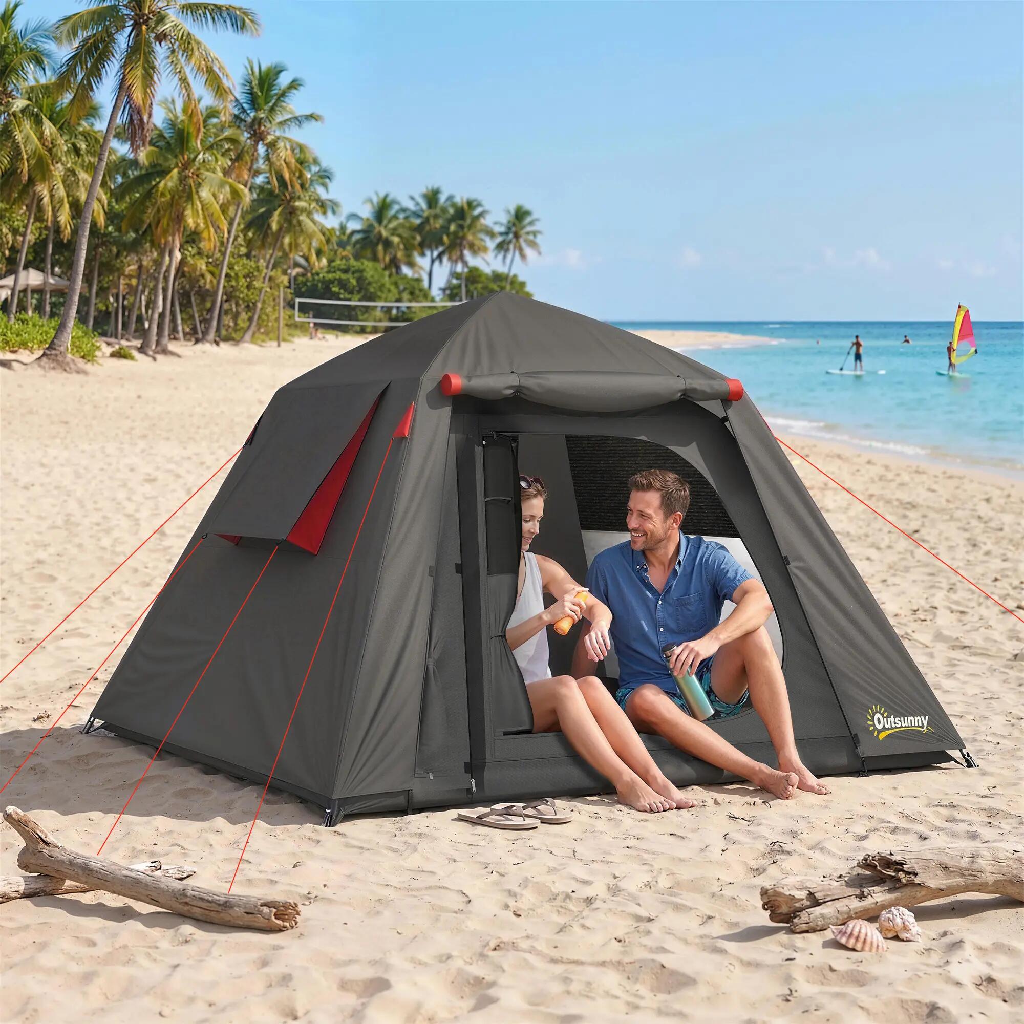 Tente dôme - Camping - 2 places - 3/4 saisons - Gris foncé/rouge 4/6