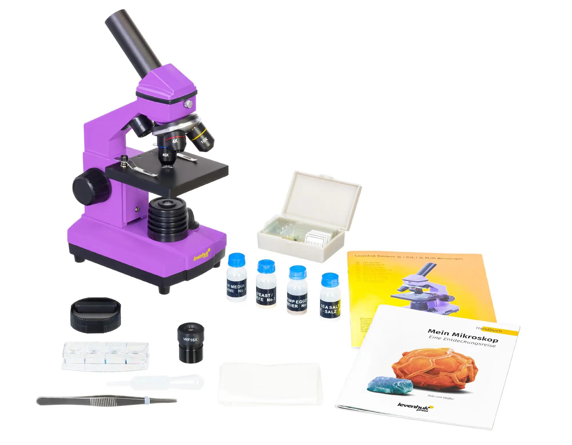 Microscopio Levenhuk Rainbow 2L PLUS Ametista con libro in tedesco 4/14