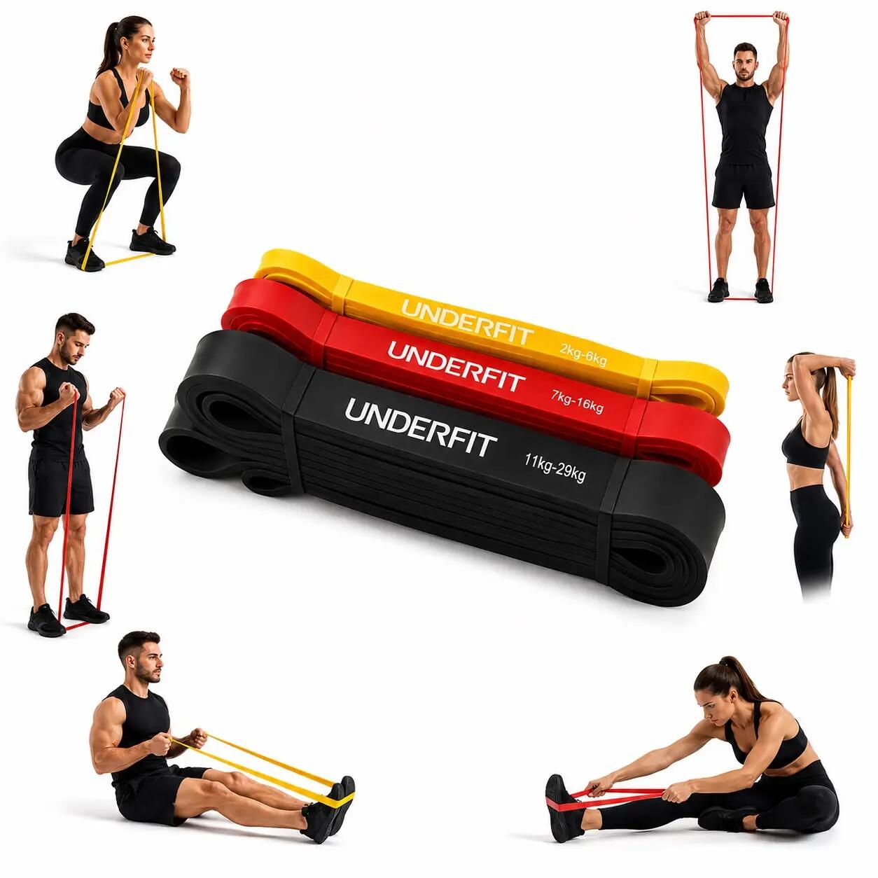 Gumy do podciągania zestaw 3 szt. z uchwytem do drzwi UNDERFIT Power Band 5/8