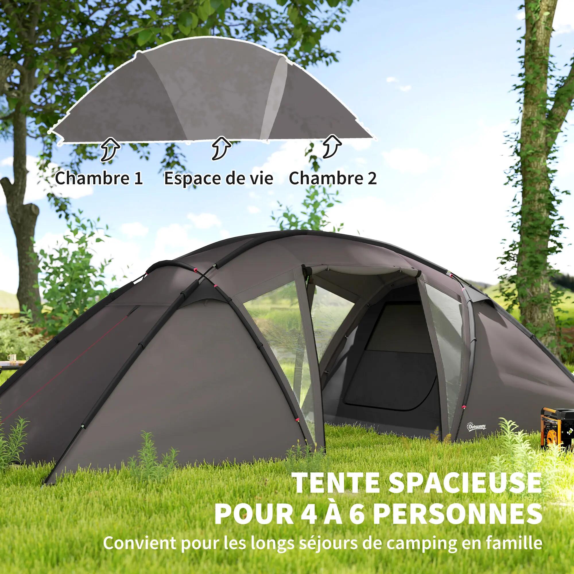 Tente tunnel familiale camping - 4-6 places - Polyester 3000 mm - Noir 6/6