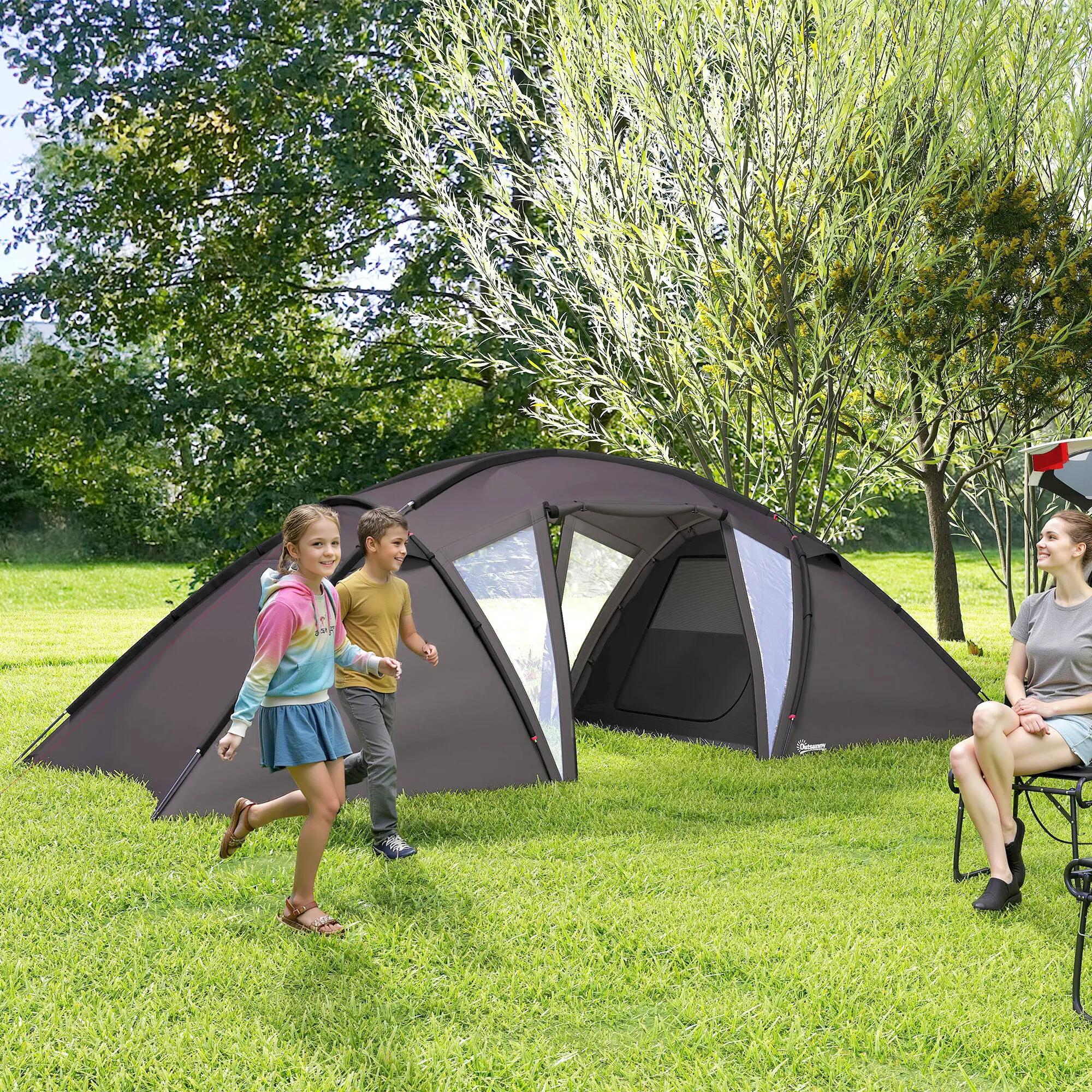 Tente tunnel familiale camping - 4-6 places - Polyester 3000 mm - Noir 4/6