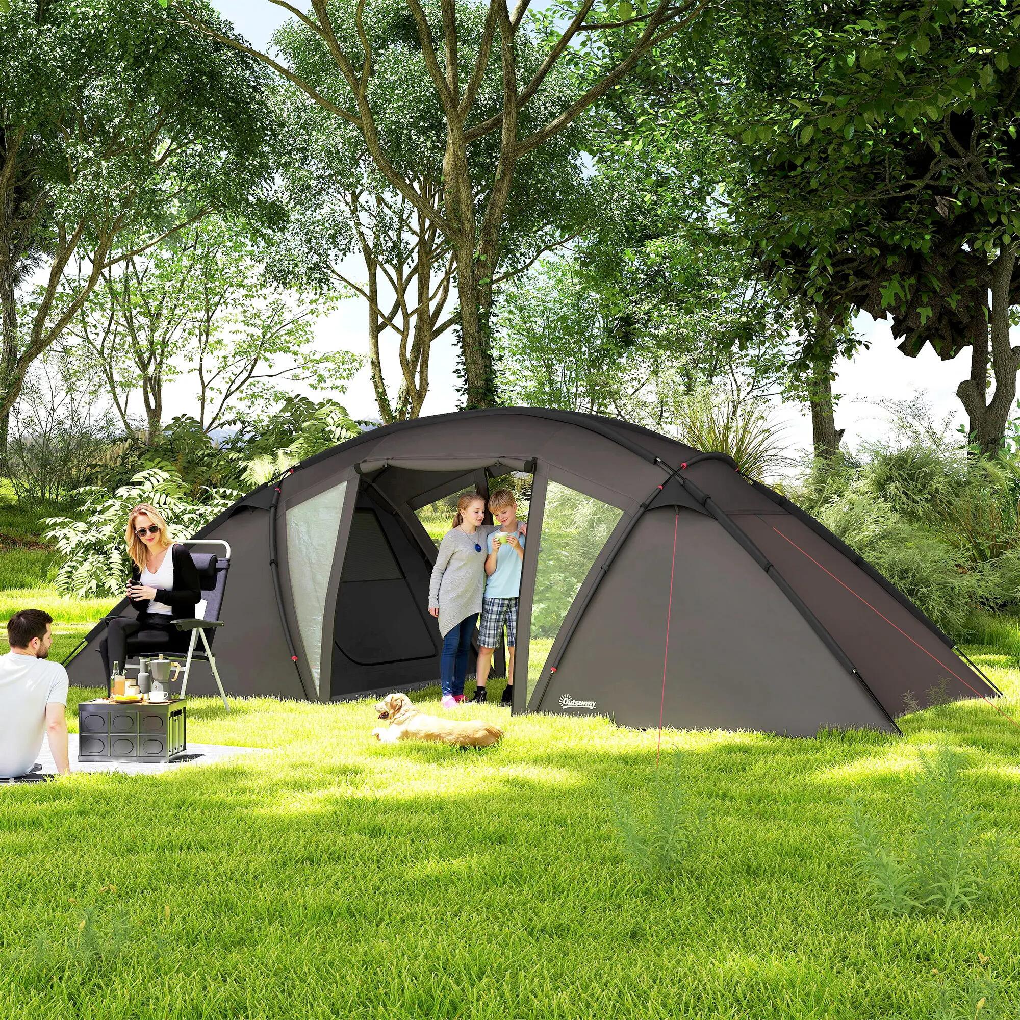 Tente tunnel familiale camping - 4-6 places - Polyester 3000 mm - Noir 3/6