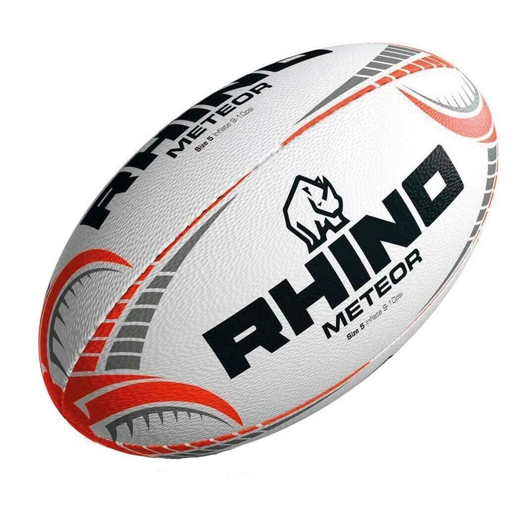 RHINO Meteor Rugby Ball (Black/White/Red)