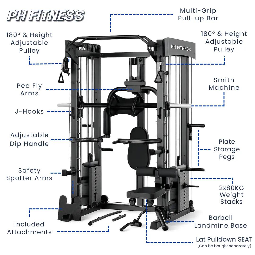 Estação de musculação com máquina Smith e cabo duplo – 160 kg 8/9