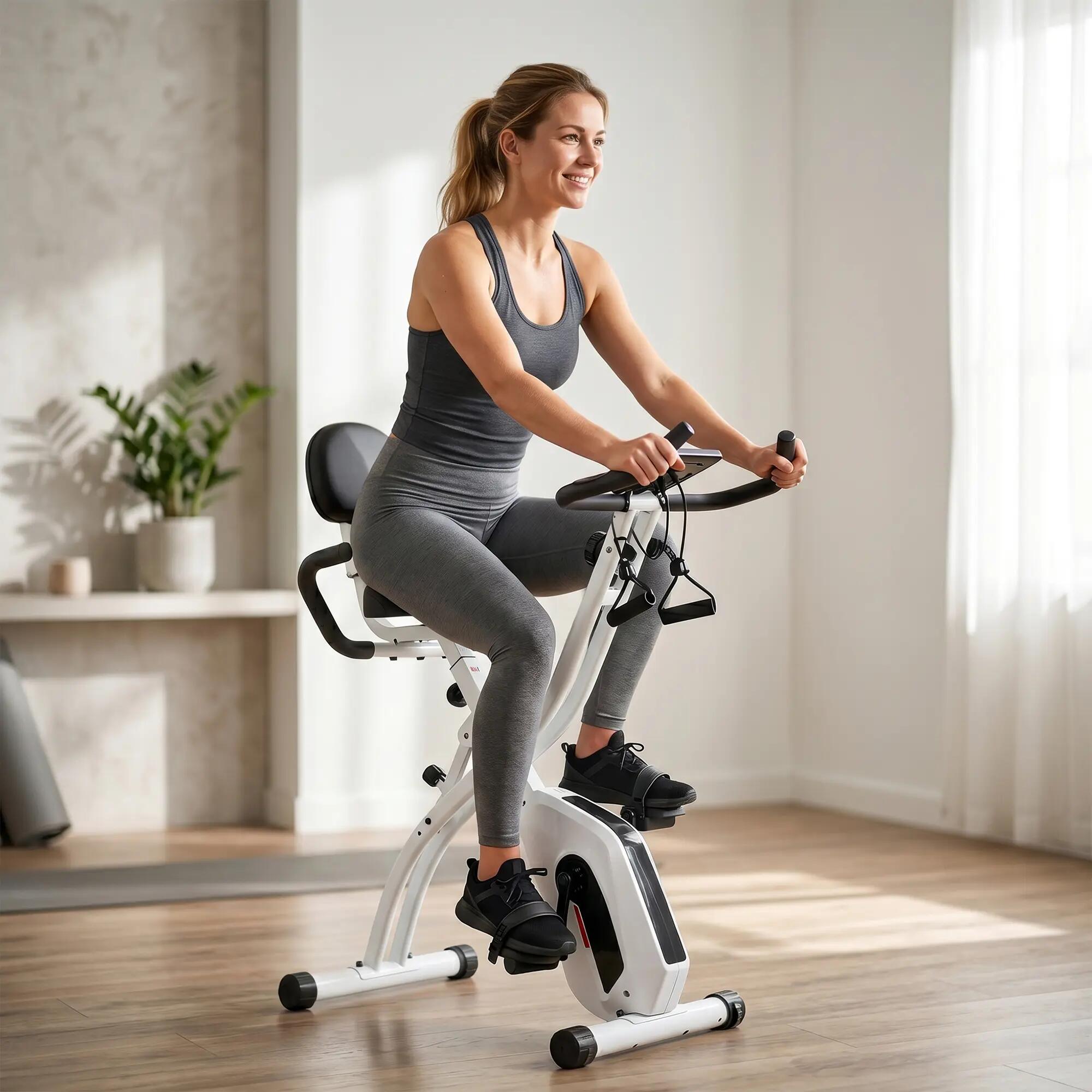 Vélo d'Appartement  - Pliable Silencieux 8 Niveaux - Blanc 8/9